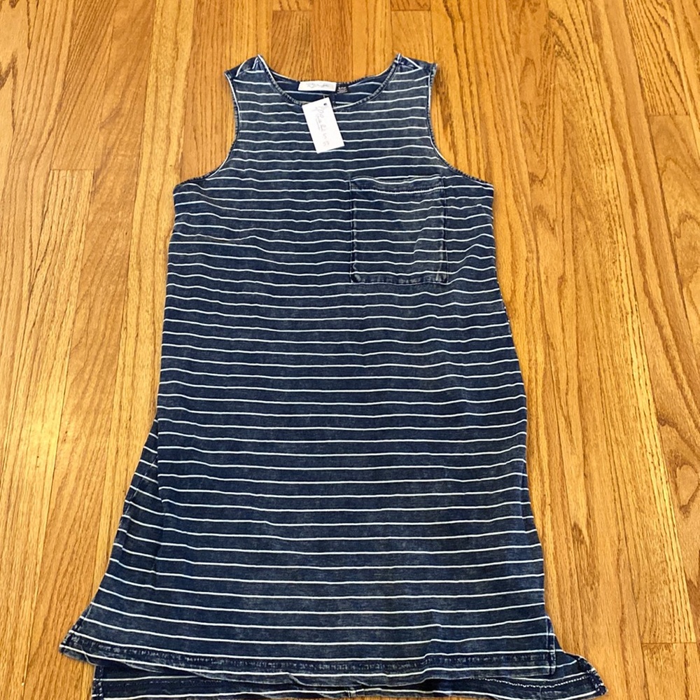 NWT RD Style Blue & White Striped Dress | Size S | Sleeveless | Pockets